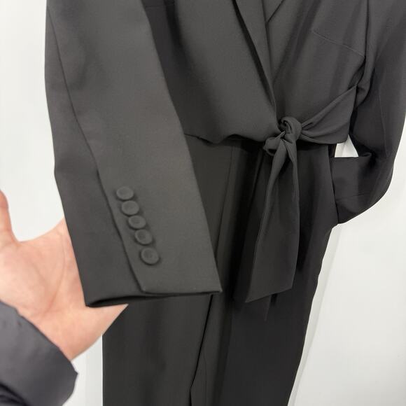 BCBGMAXAZRIA Medium Jumpsuit Long Sleeve Surplice Black Tie Waist Party - Picture 6 of 13